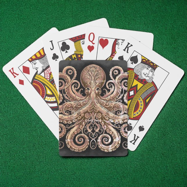 Kraken Steampunk Octopus Ornate Gold Black Playing Cards (Creator Uploaded)