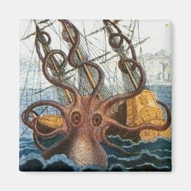 Kraken Steampunk Octopus Vintage Magnet (Front)