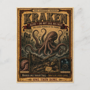 Kraken, Vintage Circus Monster Postcard