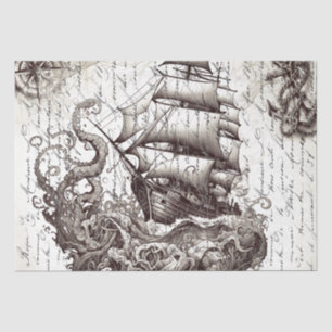 Kraken vs pirate ship nautical theme tissue paper