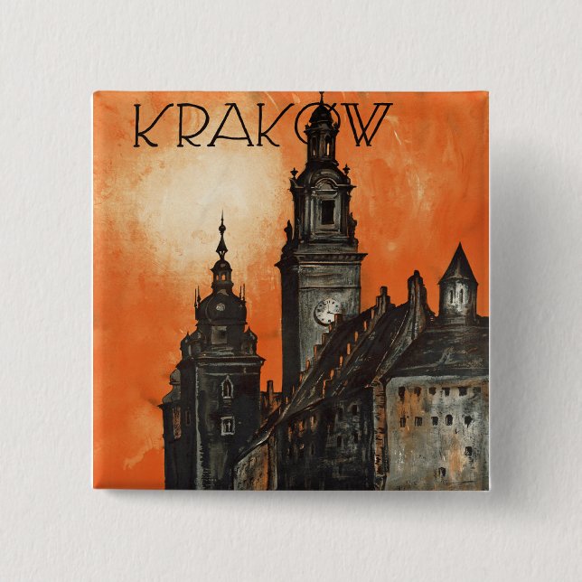Krakow 2 Inch Square Button (Front)
