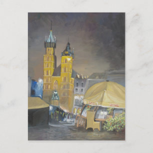Krakow at night postcard