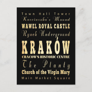 Kraków City of Poland Typography Art Postcard