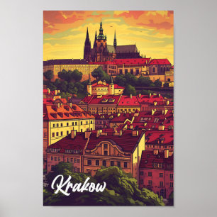 Krakow Poland Artistic Travel Illustration Poster