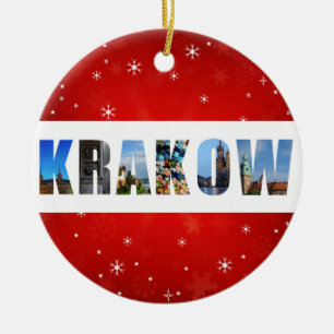 Krakow Poland Red Snowflake Christmas Ceramic Ornament