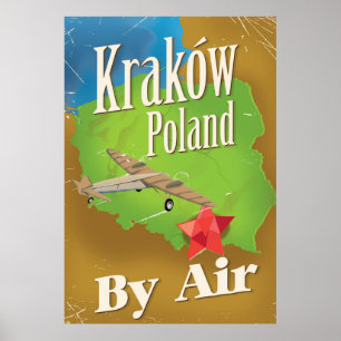 Kraków Poland vintage flight travel poster