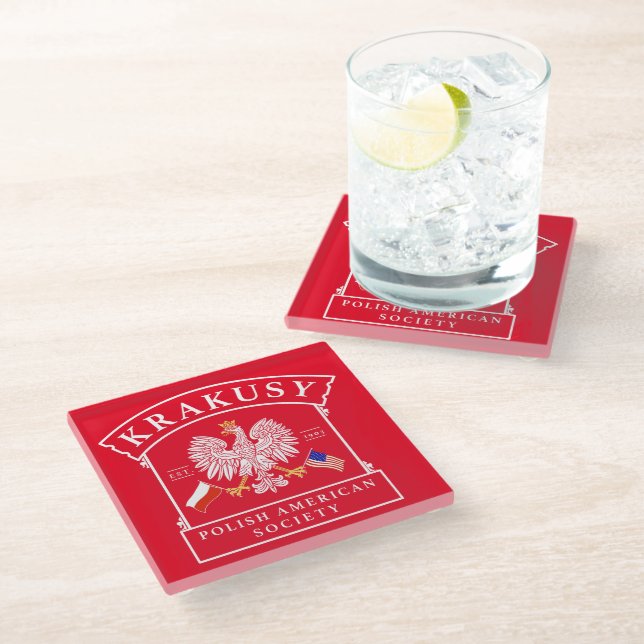 Krakusy Polish American Society Glass Coaster (Angled)