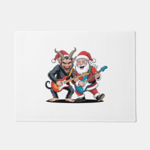 Krampus and Santa Playing Electric Guitar Xmas Doormat