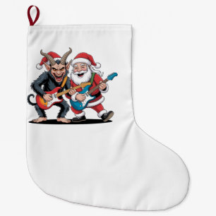 Krampus and Santa Playing Electric Guitar Xmas Large Christmas Stocking