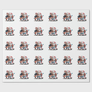 Krampus and Santa Playing Electric Guitar Xmas Wrapping Paper