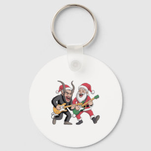 Krampus and Santa Playing Guitar Electric Xmas  Keychain