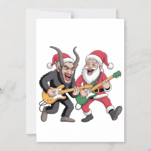 Krampus and Santa Playing Guitar Electric Xmas Magnetic Invitation