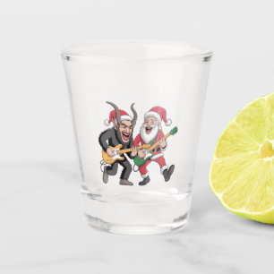 Krampus and Santa Playing Guitar Electric Xmas  Shot Glass