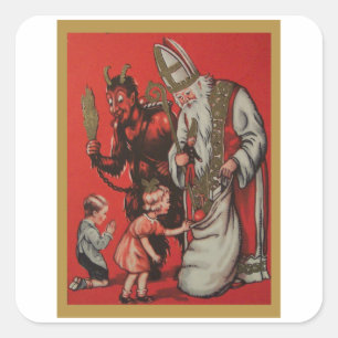 Krampus and Santa - Vintage Krampus Square Sticker
