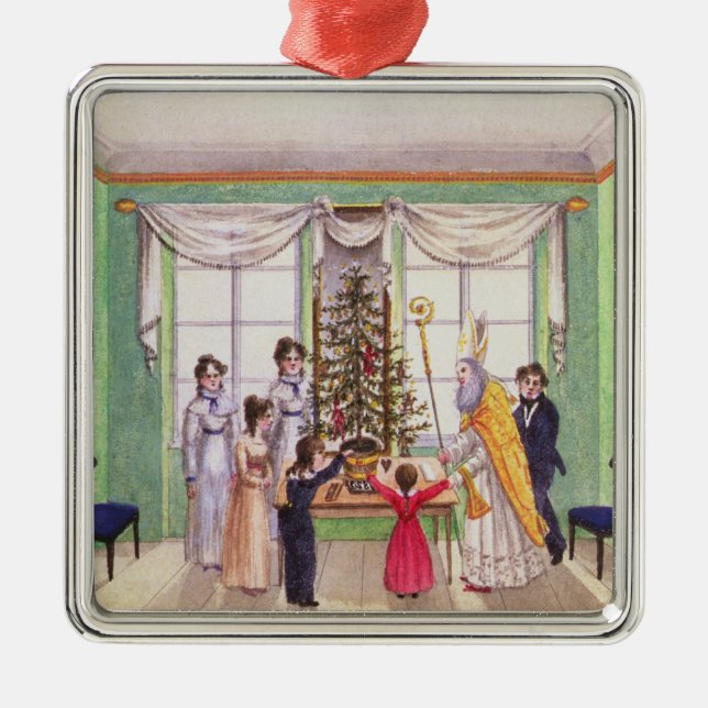 Krampus and St. Nicholas from journal of Carl Metal Ornament (Front)