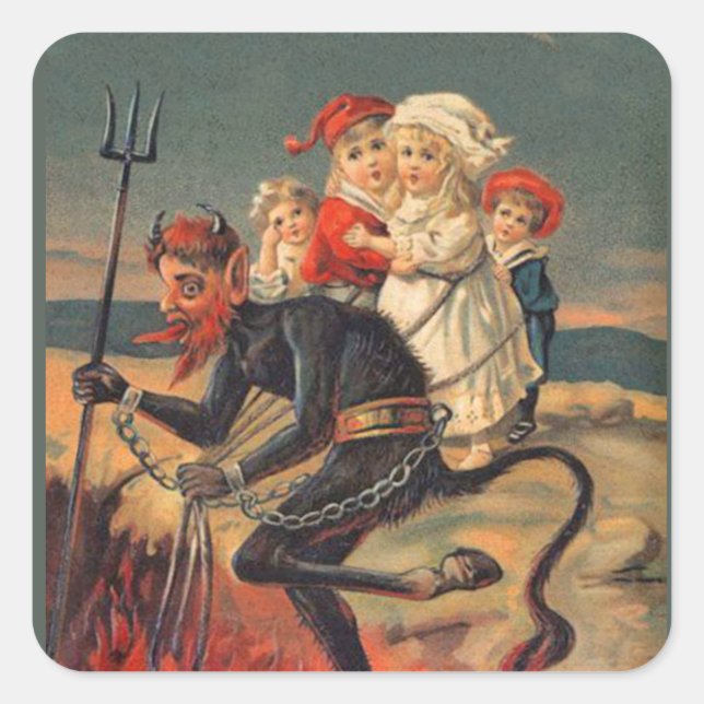 Krampus avec une charge d'enfants Stickers de Noël (Devant)