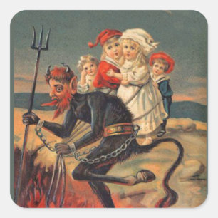 Krampus avec une charge d'enfants Stickers de Noël