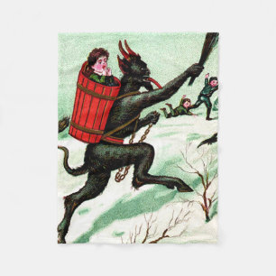 Krampus Chasing Bad Children Winter Snow Fleece Blanket