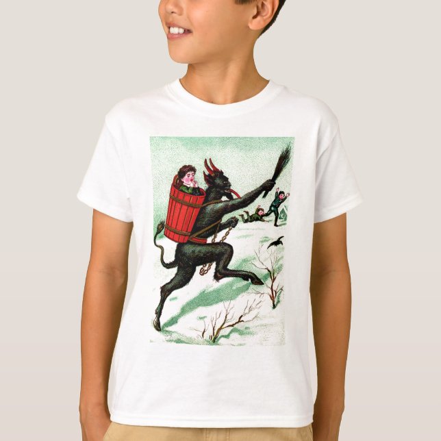 Krampus Chasing Bad Children Winter Snow T-Shirt (Front)