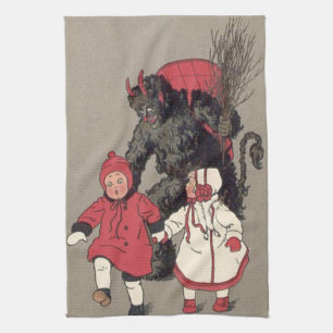 Krampus Chasing Children Switch Kitchen Towel