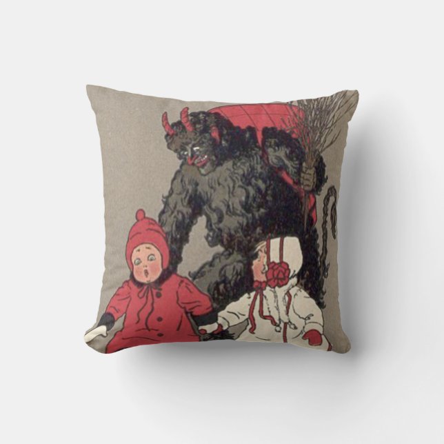 Krampus Chasing Children Switch Throw Pillow (Front)