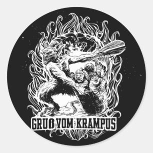 Krampus Christmas in Black Classic Round Sticker