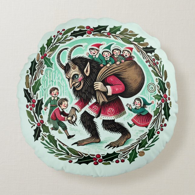 Krampus Christmas                                  Round Pillow (Front)