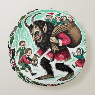 Krampus Christmas Round Pillow