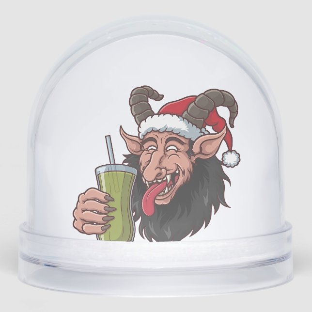Krampus Drinking Green Matcha Christmas Spooky  Snowglobe (Front)