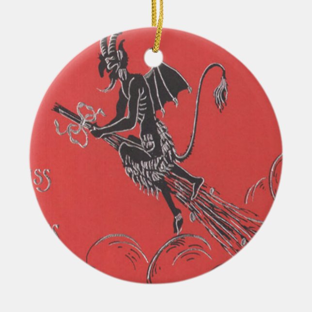 Krampus Flying On Broom Ceramic Ornament (Front)