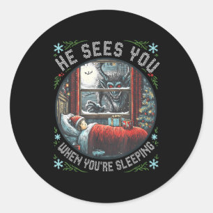 Krampus He Sees You When You're Sleeng Horror Chri Classic Round Sticker