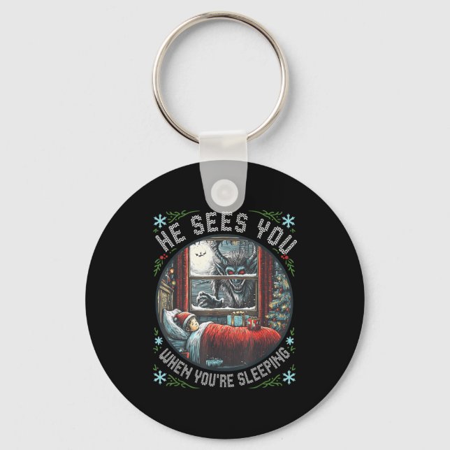 Krampus He Sees You When You're Sleeng Horror Chri Keychain (Front)