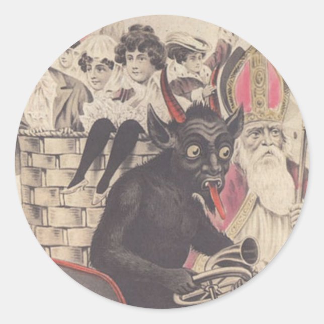 Krampus & His Motorbike Classic Round Sticker (Front)