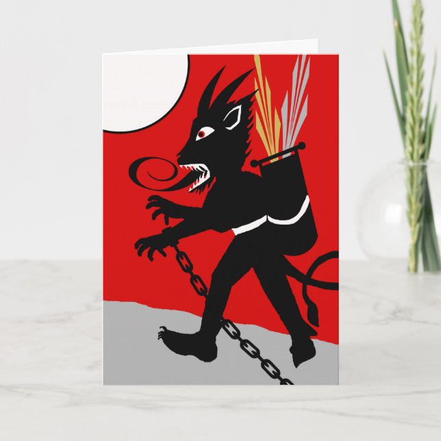 Krampus is Coming, Krampusnacht Beast in Chains Holiday Card (Front)