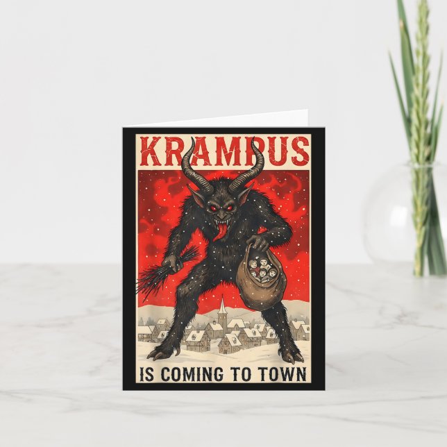 Krampus Is Coming To Town Christmas Horror Holiday Card (Front)