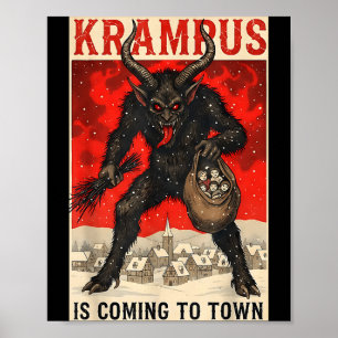 Krampus Is Coming To Town Christmas Horror Holiday Poster