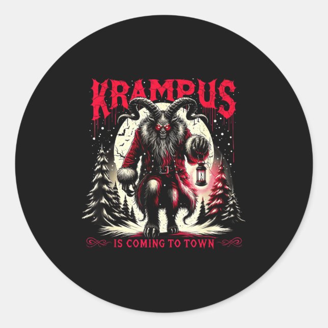 Krampus Is Coming To Town Dark Christmas Horror Xm Classic Round Sticker (Front)
