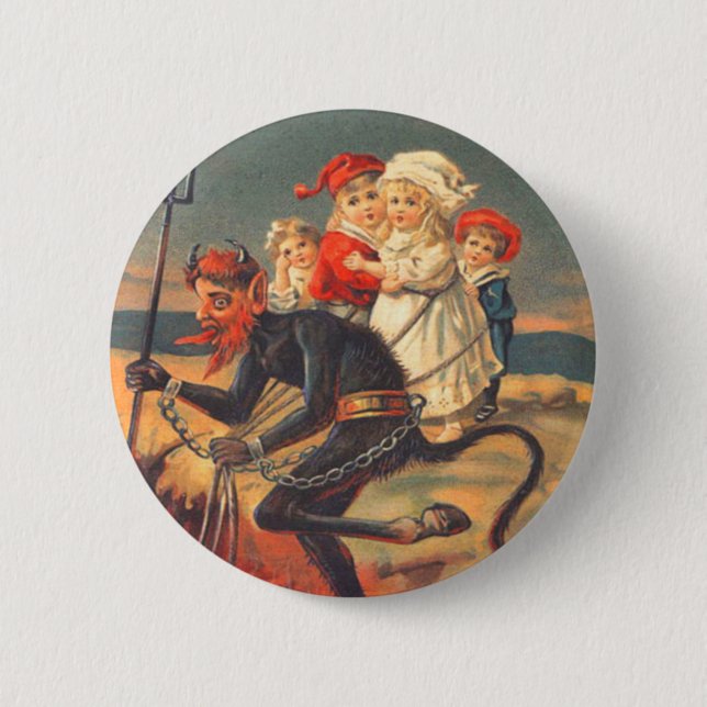Krampus Kidnapping Children 2 Inch Round Button (Front)