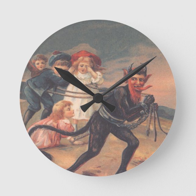 Krampus Kidnapping Children Round Clock (Front)