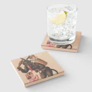 Krampus Kidnaps Girls Vintage Holiday Christmas Stone Coaster