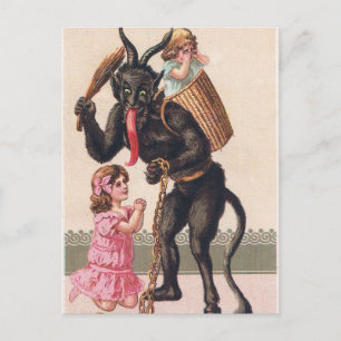 Krampus Kidnaps Kids Vintage Holiday Christmas Postcard