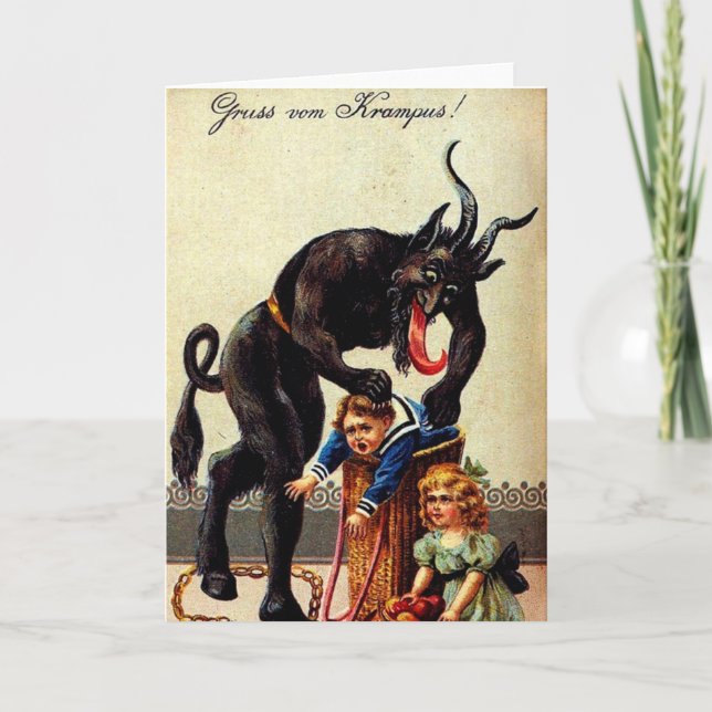 Krampus Kids in Basket Gîtes de Noël Carte de voeu (Devant)
