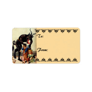 Krampus Kids in Basket Holiday Christmas Gift Tags