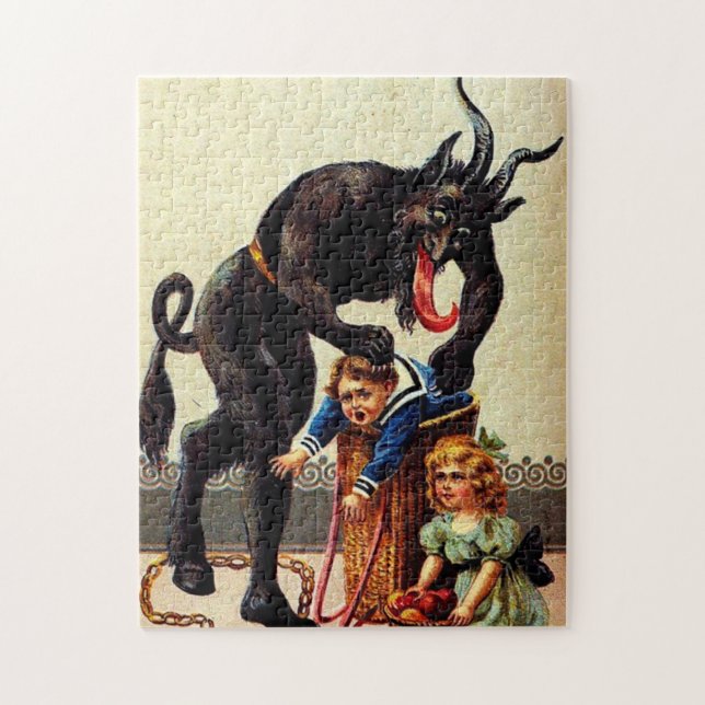 Krampus Kids in Basket Holiday Puzzle de Noël (Vertical)