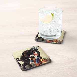 Krampus Kids in Basket Holiday Vintage Christmas Coaster