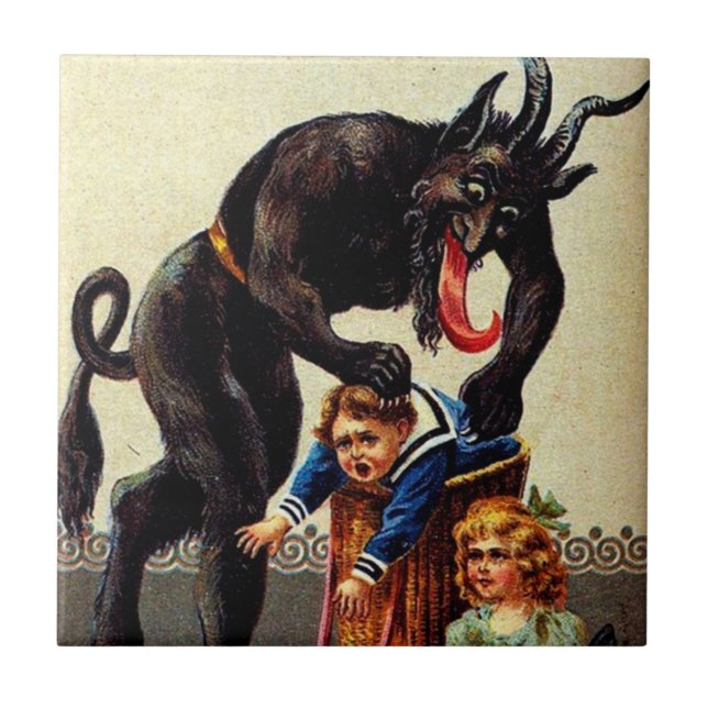Krampus Kids in Basket Vintage Holiday Christmas Tile (Front)