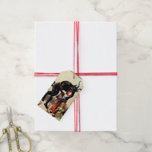 Krampus Kids in Basket Vintage Xmas Christmas Gift Tags