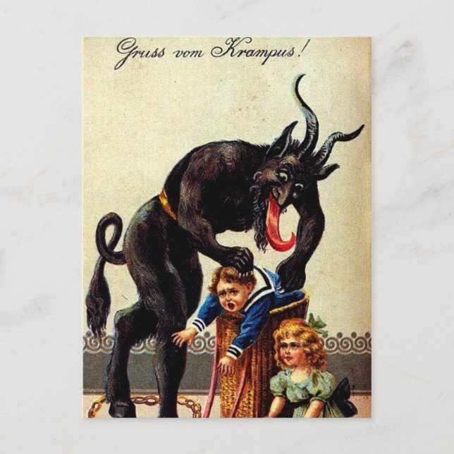 Krampus Kids in Panier Carte postale de Noël (Devant)