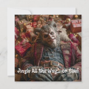 Krampus Lying Amongst Piles of Christmas Presents Holiday Card