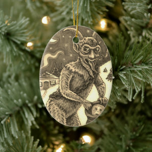 KRAMPUS & NAUGHTY CHILDREN, SCARY CHRISTMAS STORY CERAMIC ORNAMENT